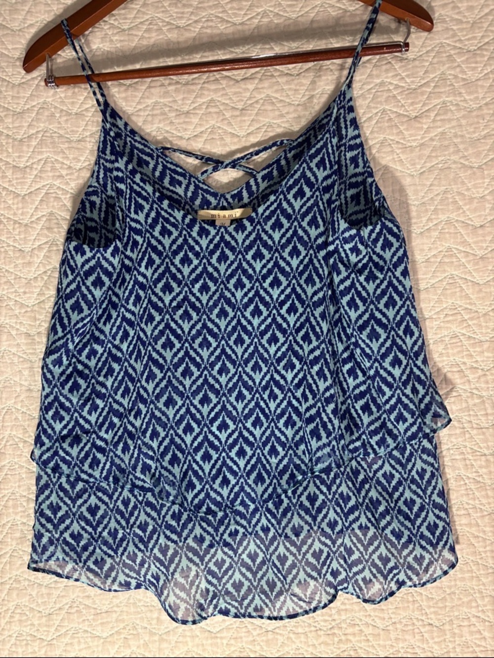 Mi Ami Blue Geometric Layered Camisole with Strappy Back